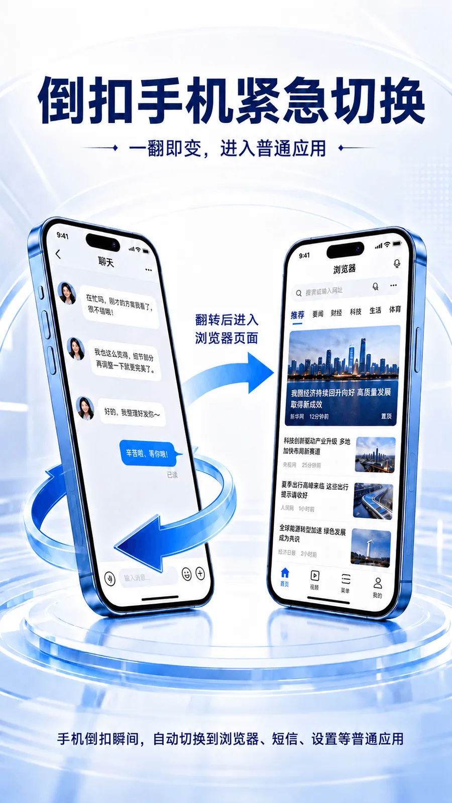 倾谈手机倒扣紧急切换功能宣传图
